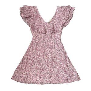 Altar'd State Mini Dress Size Small Floral Ruffle Sleeve